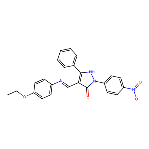 (E)-4-(((4-ethoxyphenyl)amino)methylene)-1-(4-nitrophenyl)-3-phenyl-1H-pyrazol-5(4H)-one structure