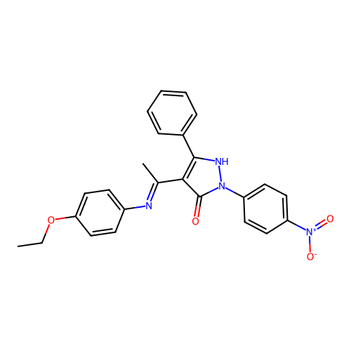 4-[(1E)-N-(4-ethoxyphenyl)ethanimidoyl]-2-(4-nitrophenyl)-5-phenyl-1,2-dihydro-3H-pyrazol-3-one structure
