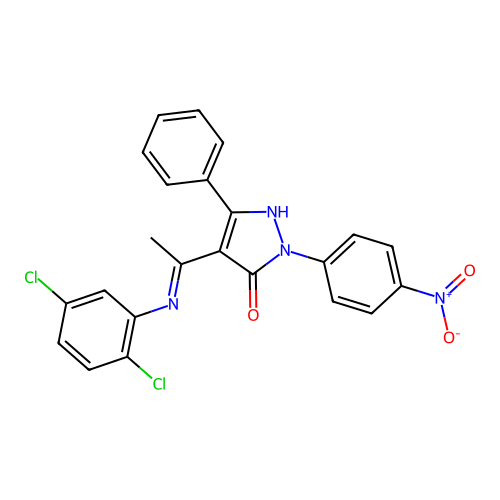 4-[(1E)-N-(2,5-dichlorophenyl)ethanimidoyl]-2-(4-nitrophenyl)-5-phenyl-1,2-dihydro-3H-pyrazol-3-one structure