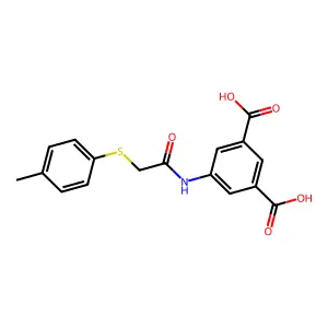 5-({[(4-Methylphenyl)sulfanyl]acetyl}amino)benzene-1,3-dicarboxylic acid structure