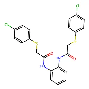 2-(4-chlorophenyl)sulfanyl-N-[2-[[2-(4-chlorophenyl)sulfanylacetyl]amino]phenyl]acetamide structure