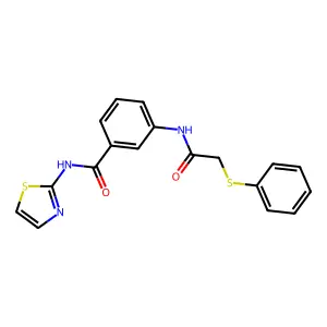 3-[(2-phenylsulfanylacetyl)amino]-N-(1,3-thiazol-2-yl)benzamide structure