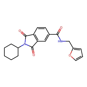 2-cyclohexyl-N-(furan-2-ylmethyl)-1,3-dioxoisoindole-5-carboxamide structure