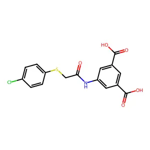 5-({[(4-Chlorophenyl)sulfanyl]acetyl}amino)benzene-1,3-dicarboxylic acid structure