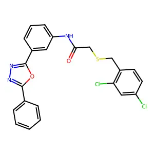 2-[(2,4-dichlorophenyl)methylsulfanyl]-N-[3-(5-phenyl-1,3,4-oxadiazol-2-yl)phenyl]acetamide structure