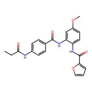 N-[4-methoxy-2-[[4-(propanoylamino)benzoyl]amino]phenyl]furan-2-carboxamide structure