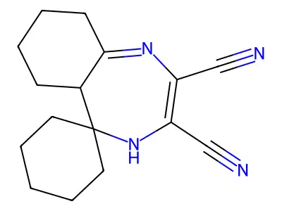 2,3-Dicyano-5,6-tetramethylene-7-spiro-cyclohexyldiazapine structure
