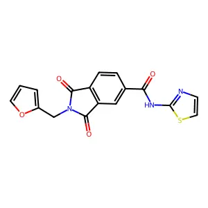 2-(furan-2-ylmethyl)-1,3-dioxo-N-(1,3-thiazol-2-yl)isoindole-5-carboxamide structure