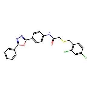 2-[(2,4-dichlorophenyl)methylsulfanyl]-N-[4-(5-phenyl-1,3,4-oxadiazol-2-yl)phenyl]acetamide structure