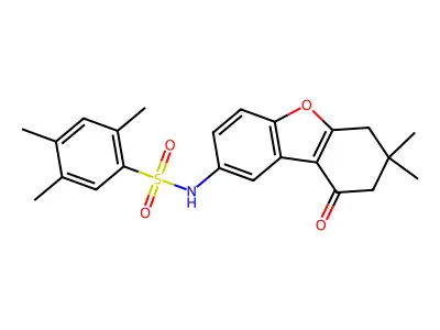N-(7,7-dimethyl-9-oxo-6,7,8,9-tetrahydrodibenzo[b,d]furan-2-yl)-2,4,5-trimethylbenzenesulfonamide structure