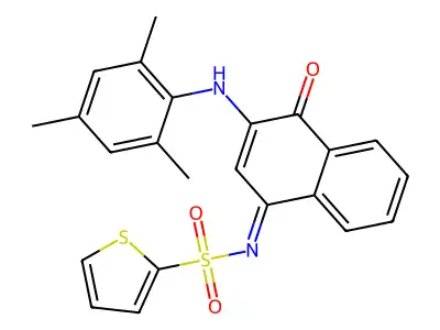 (E)-N-(3-(mesitylamino)-4-oxonaphthalen-1(4H)-ylidene)thiophene-2-sulfonamide structure