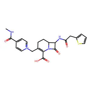 3-[[4-(methylcarbamoyl)pyridin-1-ium-1-yl]methyl]-8-oxo-7-[(2-thiophen-2-ylacetyl)amino]-1-azabicyclo[4.2.0]oct-2-ene-2-carboxylic acid structure