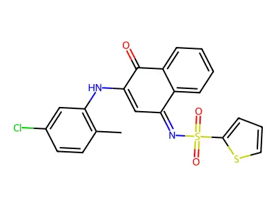 N-[(1Z)-3-[(5-chloro-2-methylphenyl)amino]-4-oxo-1,4-dihydronaphthalen-1-ylidene]thiophene-2-sulfonamide structure