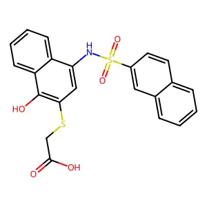({1-Hydroxy-4-[(2-naphthylsulfonyl)amino]-2-naphthyl}sulfanyl)acetic acid structure