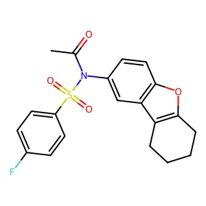 N-(4-fluorophenyl)sulfonyl-N-(6,7,8,9-tetrahydrodibenzofuran-2-yl)acetamide structure