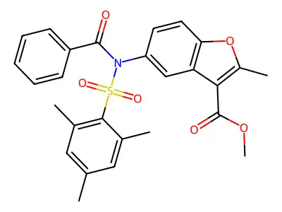 Methyl 5-[benzoyl(mesitylsulfonyl)amino]-2-methyl-1-benzofuran-3-carboxylate structure