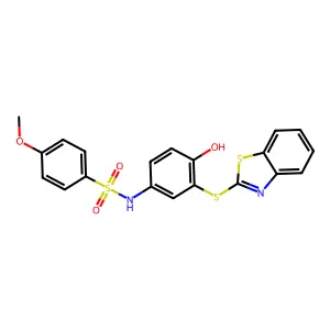 N-[3-(1,3-benzothiazol-2-ylsulfanyl)-4-hydroxyphenyl]-4-methoxybenzenesulfonamide structure