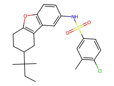 4-chloro-3-methyl-N-(8-(tert-pentyl)-6,7,8,9-tetrahydrodibenzo[b,d]furan-2-yl)benzenesulfonamide structure