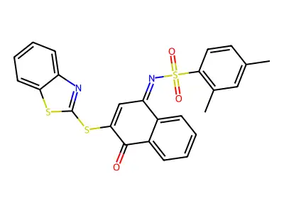 N-[(1Z)-3-(1,3-benzothiazol-2-ylsulfanyl)-4-oxo-1,4-dihydronaphthalen-1-ylidene]-2,4-dimethylbenzene-1-sulfonamide structure