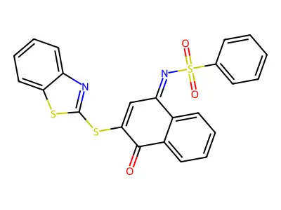 N-[3-(1,3-benzothiazol-2-ylsulfanyl)-4-oxonaphthalen-1-ylidene]benzenesulfonamide structure