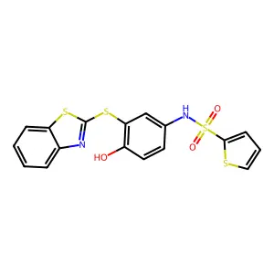 N-[3-(1,3-benzothiazol-2-ylsulfanyl)-4-hydroxyphenyl]thiophene-2-sulfonamide structure