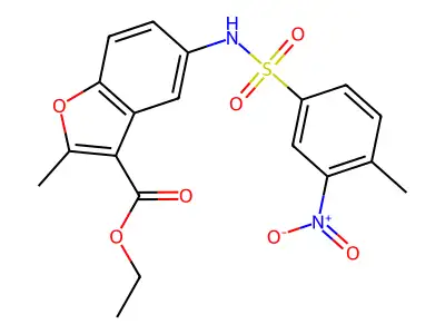 Ethyl 2-methyl-5-(4-methyl-3-nitrobenzenesulfonamido)-1-benzofuran-3-carboxylate structure