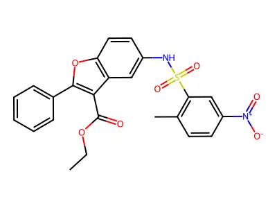 Ethyl 5-(2-methyl-5-nitrobenzenesulfonamido)-2-phenyl-1-benzofuran-3-carboxylate structure