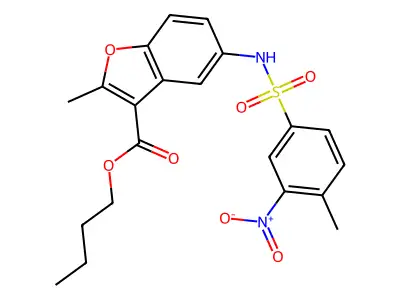 Butyl 2-methyl-5-(4-methyl-3-nitrobenzenesulfonamido)-1-benzofuran-3-carboxylate structure