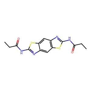 N-[6-(propanoylamino)-1,3-thiazolo[5,4-f]benzothiazol-2-yl]propanamide structure