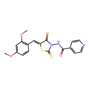 N-[(5Z)-5-(2,4-dimethoxybenzylidene)-4-oxo-2-thioxo-1,3-thiazolidin-3-yl]pyridine-4-carboxamide structure