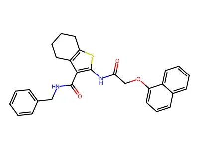 N-benzyl-2-[2-(naphthalen-1-yloxy)acetamido]-4,5,6,7-tetrahydro-1-benzothiophene-3-carboxamide structure