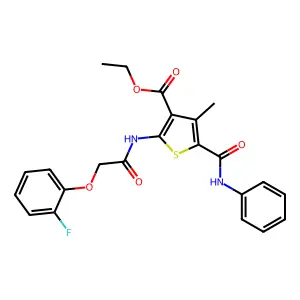 2-[[2-(2-Fluorophenoxy)acetyl]amino]-4-methyl-5-[(phenylamino)carbonyl]-3-thiophenecarboxylic acid ethyl ester structure