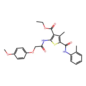 2-[[2-(4-Methoxyphenoxy)acetyl]amino]-4-methyl-5-[[(2-methylphenyl)amino]carbonyl]-3-thiophenecarboxylic acid ethyl ester structure