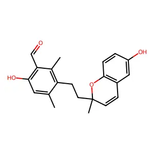 6-Hydroxy-3-[2-(6-hydroxy-2-methylchromen-2-yl)ethyl]-2,4-dimethylbenzaldehyde structure