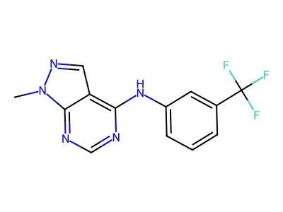 1-methyl-N-[3-(trifluoromethyl)phenyl]-1H-pyrazolo[3,4-d]pyrimidin-4-amine structure