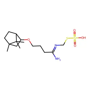 S-[({1-Amino-4-[(4,7,7-trimethylbicyclo[2.2.1]heptan-2-yl)oxy]butylidene}amino)methyl] hydrogen sulfurothioate structure