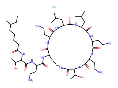 Polymyxin E(sub 1), 1-de(N(sup 2)-(6-methyl-1-oxooctyl)-L-2,4-diaminobutanoic acid)-2-(N-(1-oxoisononyl)-L-threonine)-, hydrochloride structure