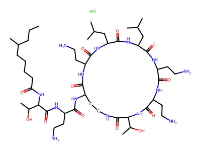 Polymyxin E(sub 1), 1-de(N(sup 2)-(6-methyl-1-oxooctyl)-L-2,4-diaminobutanoic acid)-2-(N-(1-oxoisodecyl)-L-threonine)-, hydrochloride structure