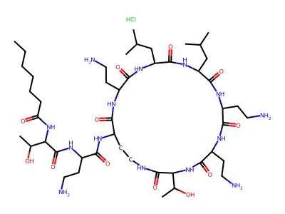 Isoheptanoyl colistin nonapeptide hydrochloride structure