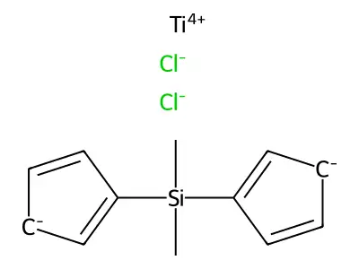 Dichloro((dimethylsilylene)bis(eta5-2,4-cyclopentadien-1-ylidene))titanium structure