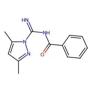 N-[amino-(3,5-dimethylpyrazol-1-yl)methylidene]benzamide structure