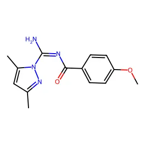 N-[amino-(3,5-dimethylpyrazol-1-yl)methylidene]-4-methoxybenzamide structure