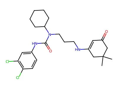 1-cyclohexyl-3-(3,4-dichlorophenyl)-1-{3-[(5,5-dimethyl-3-oxocyclohex-1-en-1-yl)amino]propyl}urea structure