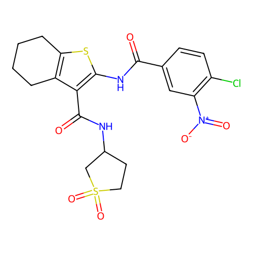 2-[(4-CHLORO-3-NITROBENZOYL)AMINO]-N-(1,1-DIOXIDOTETRAHYDRO-3-THIENYL)-4,5,6,7-TETRAHYDRO-1-BENZOTHIOPHENE-3-CARBOXAMIDE structure