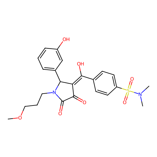 4-(4-hydroxy-2-(3-hydroxyphenyl)-1-(3-methoxypropyl)-5-oxo-2,5-dihydro-1H-pyrrole-3-carbonyl)-N,N-dimethylbenzenesulfonamide structure