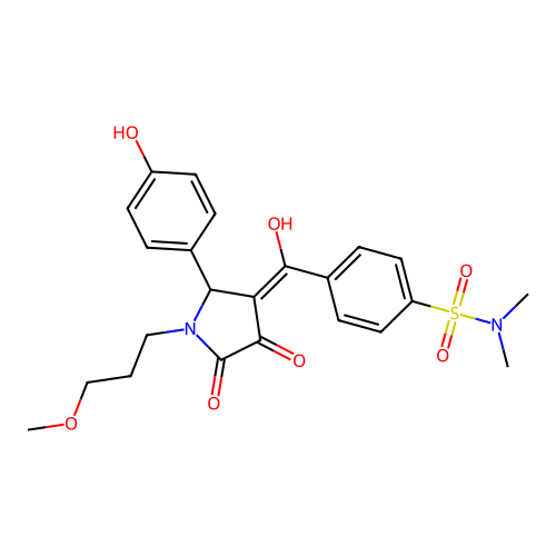 4-(4-hydroxy-2-(4-hydroxyphenyl)-1-(3-methoxypropyl)-5-oxo-2,5-dihydro-1H-pyrrole-3-carbonyl)-N,N-dimethylbenzenesulfonamide structure