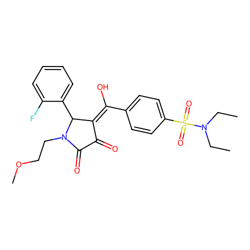 N,N-diethyl-4-[2-(2-fluorophenyl)-4-hydroxy-1-(2-methoxyethyl)-5-oxo-2,5-dihydro-1H-pyrrole-3-carbonyl]benzene-1-sulfonamide structure