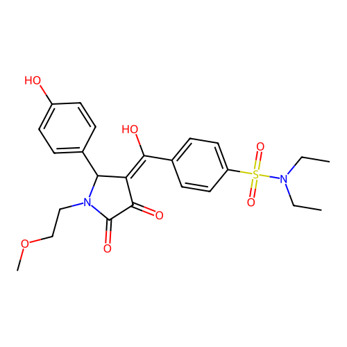 N,N-diethyl-4-(4-hydroxy-2-(4-hydroxyphenyl)-1-(2-methoxyethyl)-5-oxo-2,5-dihydro-1H-pyrrole-3-carbonyl)benzenesulfonamide structure