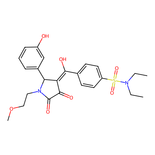 N,N-diethyl-4-(4-hydroxy-2-(3-hydroxyphenyl)-1-(2-methoxyethyl)-5-oxo-2,5-dihydro-1H-pyrrole-3-carbonyl)benzenesulfonamide structure