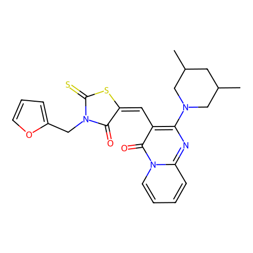 (5E)-5-[[2-(3,5-dimethylpiperidin-1-yl)-4-oxopyrido[1,2-a]pyrimidin-3-yl]methylidene]-3-(furan-2-ylmethyl)-2-sulfanylidene-1,3-thiazolidin-4-one structure